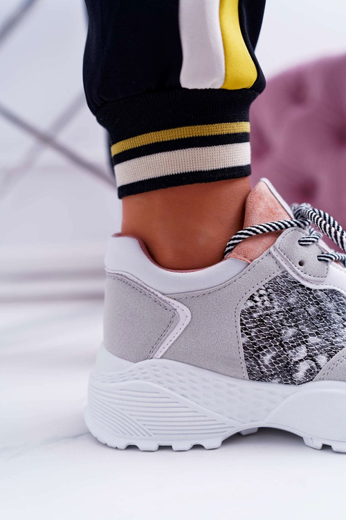 Спортивні жіночі туфлі на високій підошві, рожеві зі зміїною шкірою Chillout