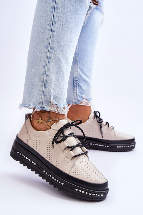 Шкіряні ажурні кросівки бежеві Leonor