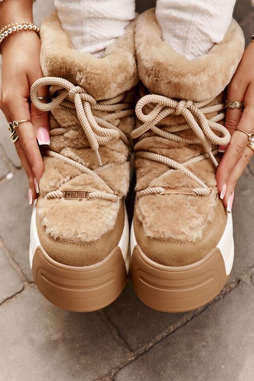 Шкіряні жіночі зимові черевики на товстій підошві з хутром Big Star OO274A207 Коричневий