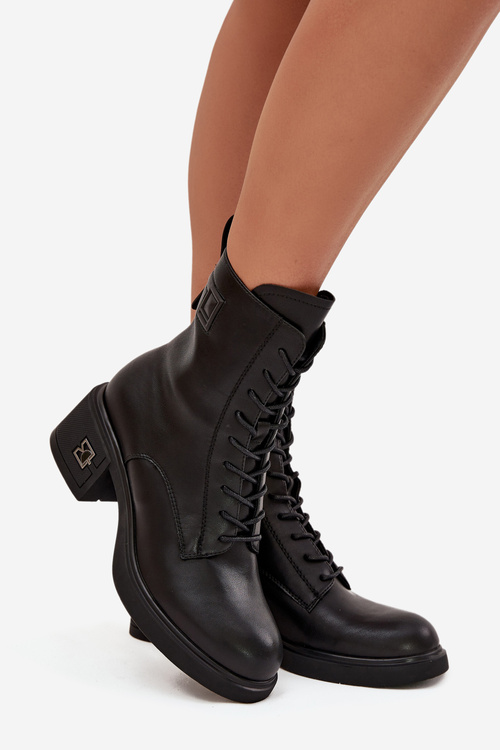 Ізольовані жіночі ботінки з натуральної шкіри на каблуці Vinceza 66819 чорні