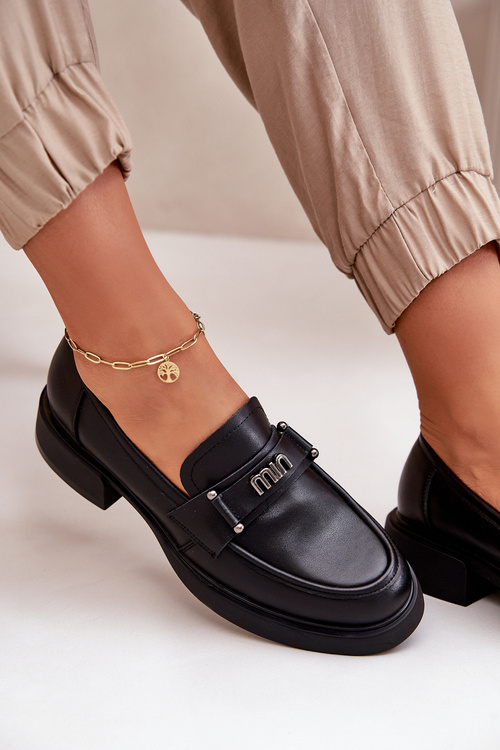 Елегантні жіночі мокасини з натуральної шкіри чорного кольору Vinceza 91114