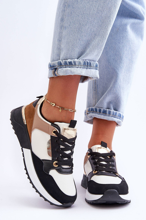 Жіноче стильне спортивне взуття бежево-чорне Katenia