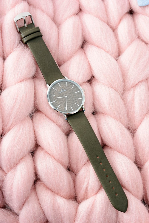 Оливковий стильний шкіряний жіночий годинник Giorgio&Dario