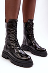 Жіночі поліровані черевики на шнурівці чорні SBarski MR870-72
