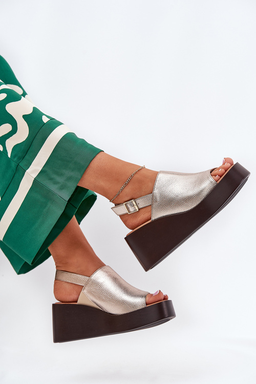 Жіночі Сандалі З Еко Шкіри На Платформі І Каблуці Золоті Leaniria