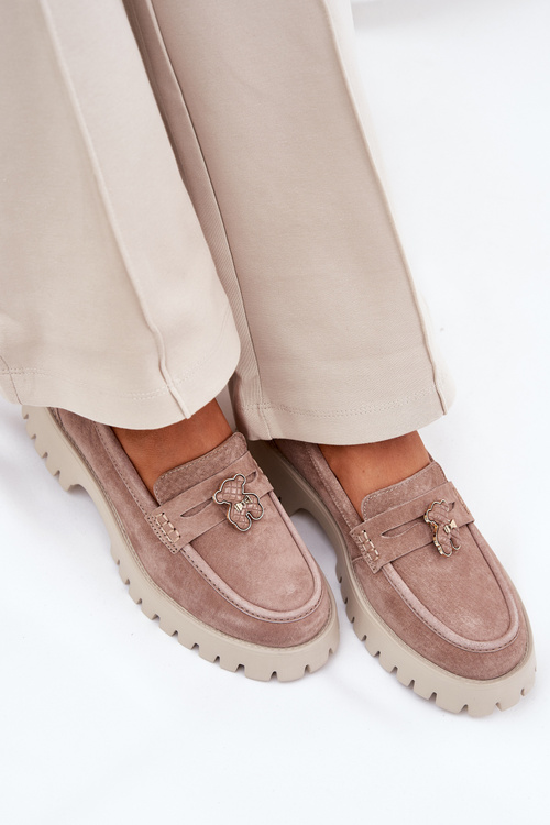 Замшеві Жіночі Мокасини З Аплікацією Ведмедя Vinceza 79533 Бежеві