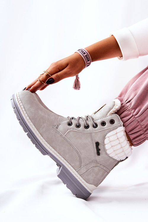 Шкіряні утеплені трепери світло-сірі Laralis