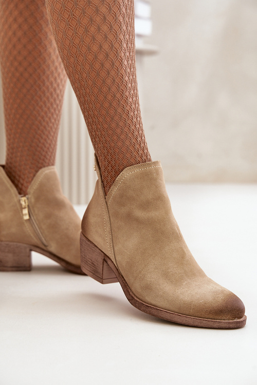 Zazoo 60475 Замшеві ботильйони жіночі на низькому каблуці, утеплені, бежеві