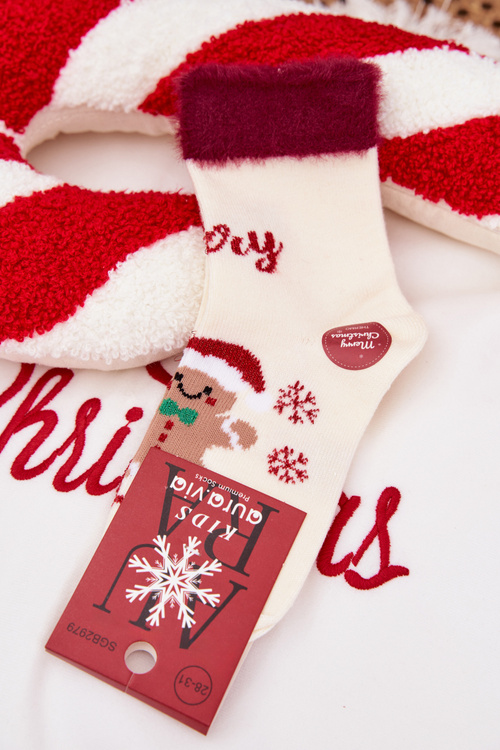 Різдвяні дитячі шкарпетки Імбир і Мехова Вовна Альпака Екрю