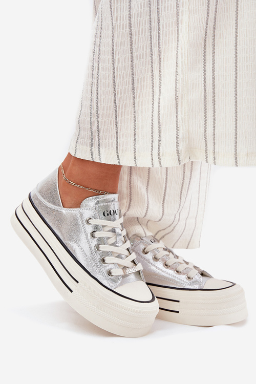 Жіночі Шкіряні Кросівки На Платформі GOE RR2N4108 Срібні