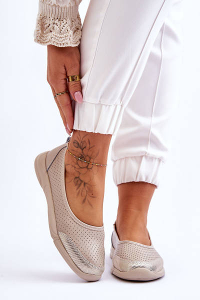 Шкіряні жіночі ажурні балетки бежеві Люсі