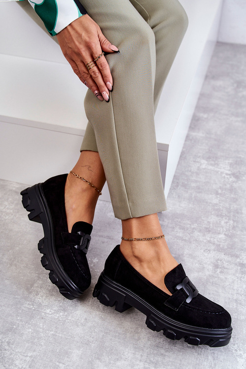 Жіночі замшеві туфлі на платформі чорні Janne
