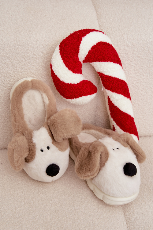 Мехові жіночі тапочки Собаки Бежеві Faylen