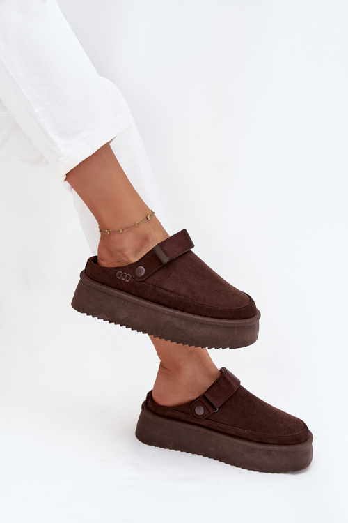 Жіночі зимові чоботи на платформі з застібкою Velcro шоколадні Jorielle