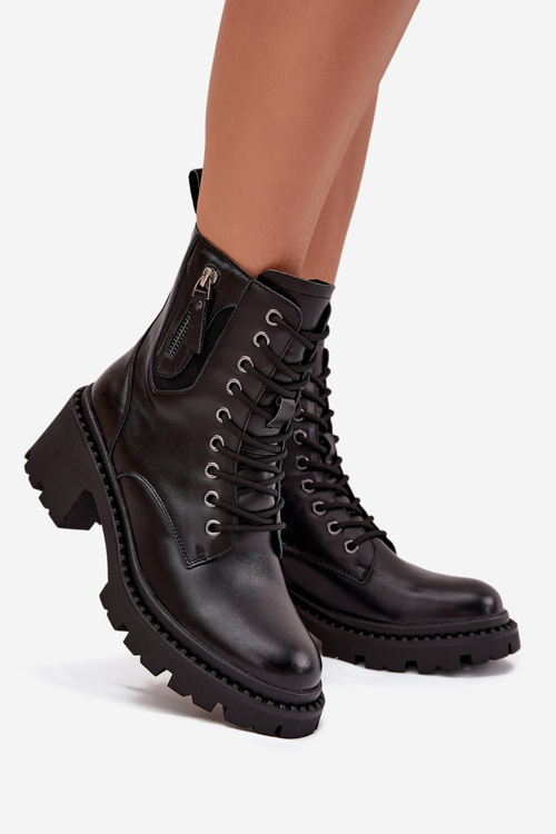 Шкіряні жіночі ботильйони на каблуці на підборах Vinceza 86418 Чорний