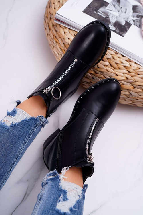 Чоботи жіночі на плоскому ходу з орнаментом на блискавці чорні Vermina