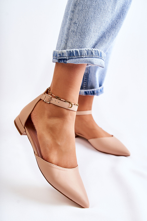 Жіночі шкіряні босоніжки-балетки в бежевому кольорі Caprise