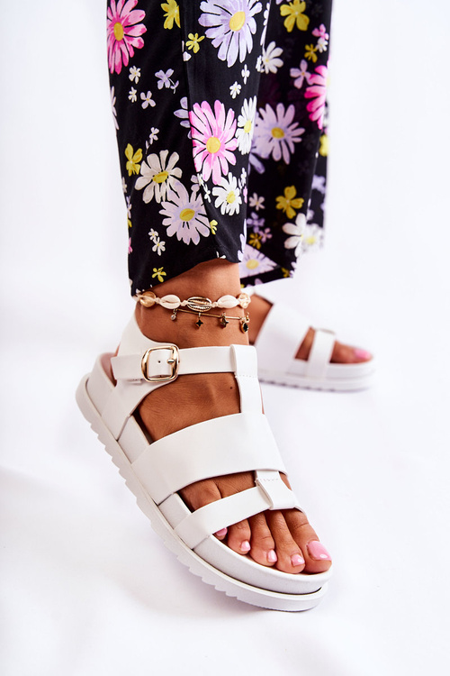 Шкіряні сандалі на платформі білі Tessy