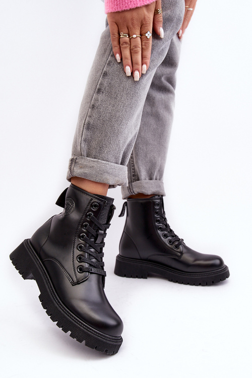 Шкіряні черевики на шнурівці Чорні Big Star MM274375