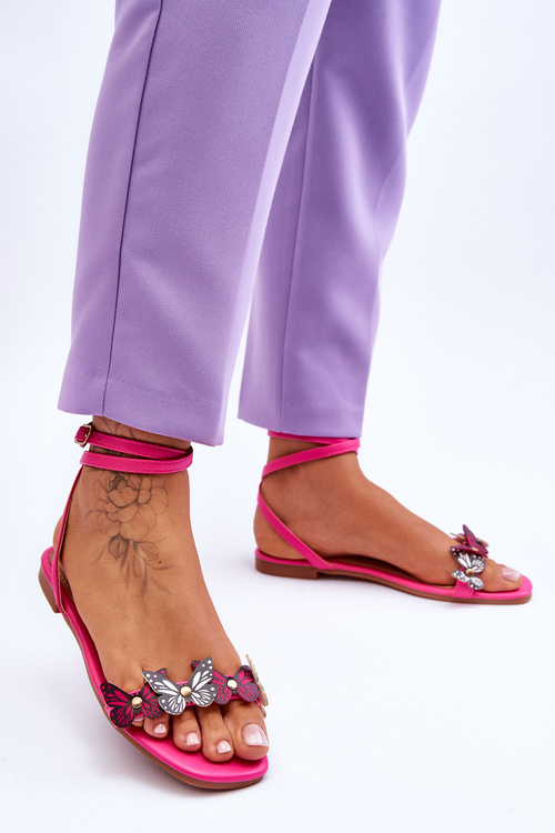 Жіночі босоніжки з декоративними метеликами кольору фуксії Jeane