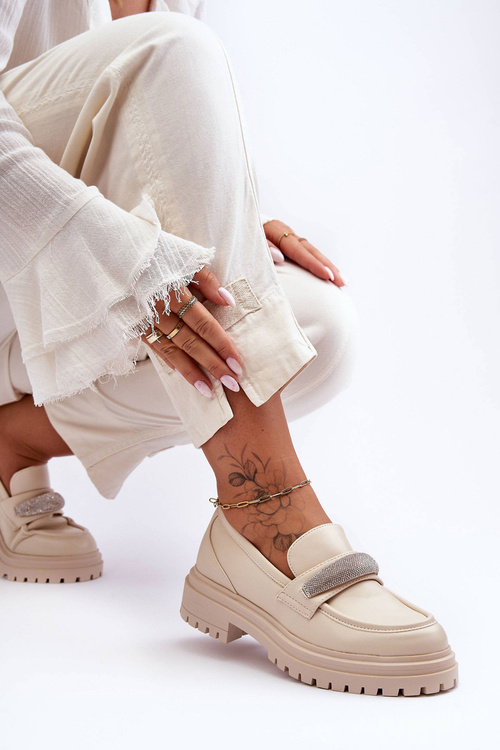 Шкіряні мокасини з орнаментом Beige Aricka