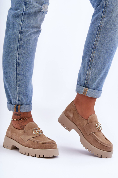 Жіночі замшеві напівчеревики з бежевим орнаментом Rosefalls