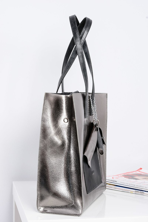 Велика срібляста жіноча сумочка Shopper + менший гаманець