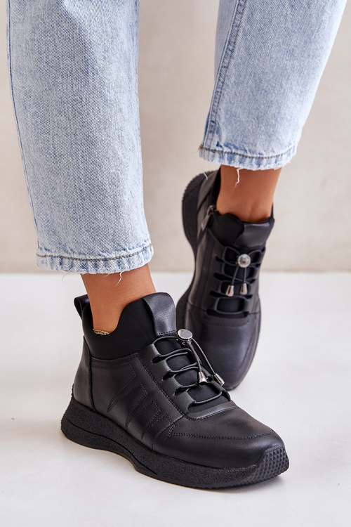 Теплі спортивні шкіряні черевики на блискавці чорні Artiker 55C0041