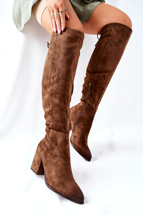 Жіночі високі чоботи на підборах коричневого кольору Corrig