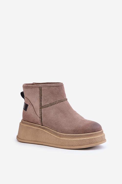 Шкіряні замшеві зимові черевики на платформі та танкетці коричневі Maciejka 06769-02 темно-коричневі