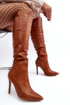 Жіночі чоботи на підборах вище коліна Sirenpha коричневого кольору