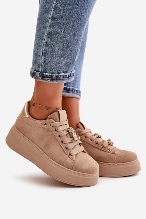 Жіночі кросівки на платформі з ведмедиком бежеві Vailina