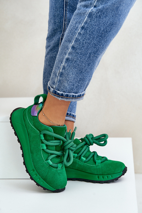Жіночі замшеві кросівки на товстій шнурівці Artiker 55C0099 Зелені
