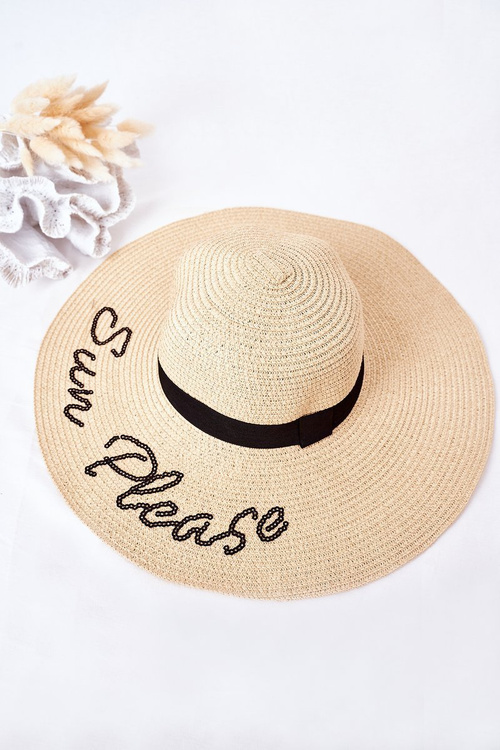 Плетений капелюх з паєтками BRUNO ROSSI Sun Please Beige