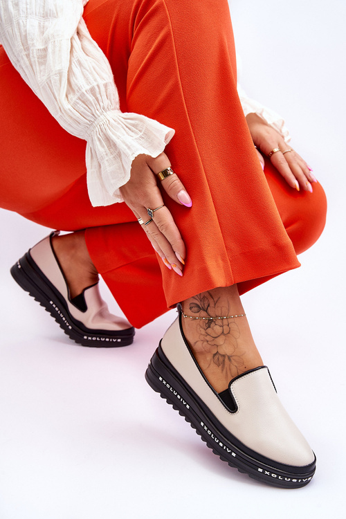 Шкіряні кросівки на платформі бежеві Madeline