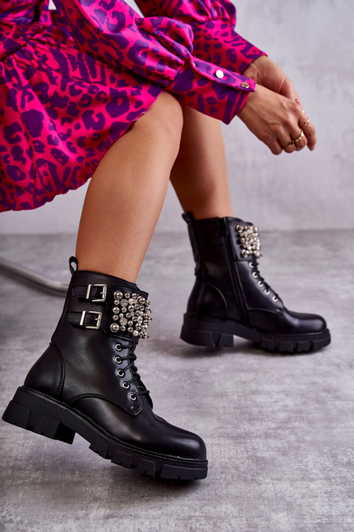 Жіночі чоботи з орнаментом на зав'язках чорні леонес