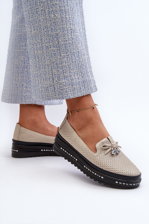 Блискучі жіночі шкіряні лофери на платформі S.Barski LR400 Golden