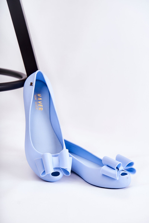 Жіночі гумові балетки з бантом, синя квіточка