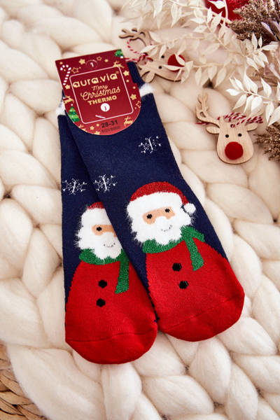Дитячі термоактивні новорічні шкарпетки Санта Клаус темно-сині