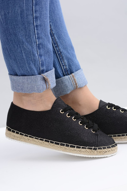 Лу Бу | Чорні еспадрільї з чарівного льону з парчі