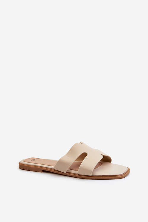 Жіночі тапочки на плоскій підошві з вирізами бежеві Fiviama