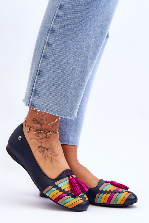 Шкіряні балетки з бахромою Maciejka 04016-17 Темно-синій