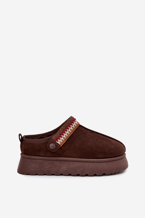 Жіночі низькі зимові черевики з рухомим ремінцем і вишивкою на платформі шоколадні Lyrisse