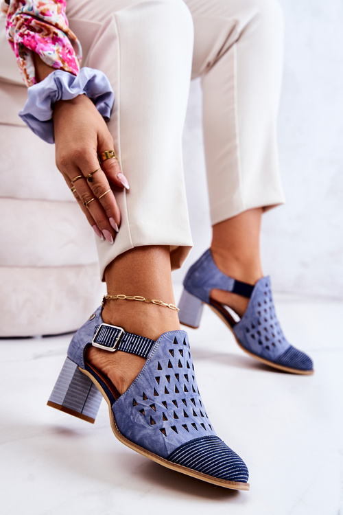 Жіночі шкіряні ажурні чоботи Maciejka 04962-06 Сині