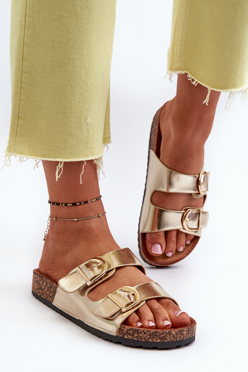 Жіночі коркові босоніжки на платформі з золотими ремінцями Doretta