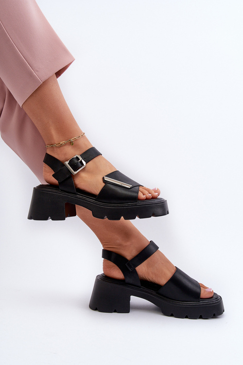 Жіночі шкіряні босоніжки на високих підборах Vinceza 66627 Чорні