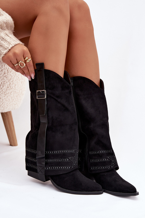 Жіночі Ковбойські Чоботи З Декором І Пряжкою Чорні Camilora