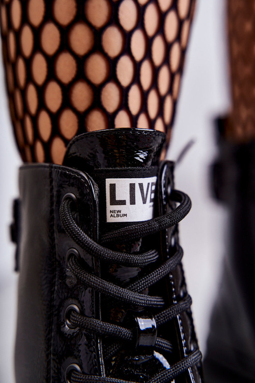 Жіночі лаковані чоботи на шнурівці робочі чорні Conny