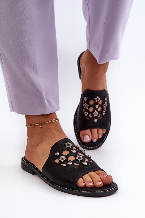 Блискучі жіночі босоніжки з декором S.Barski KV27-063 Чорні