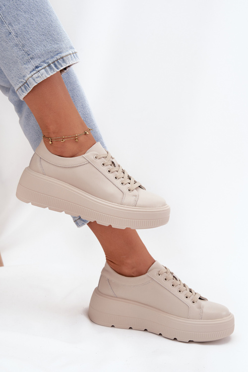 Шкіряні кросівки на масивній платформі Бежева Sylvessa